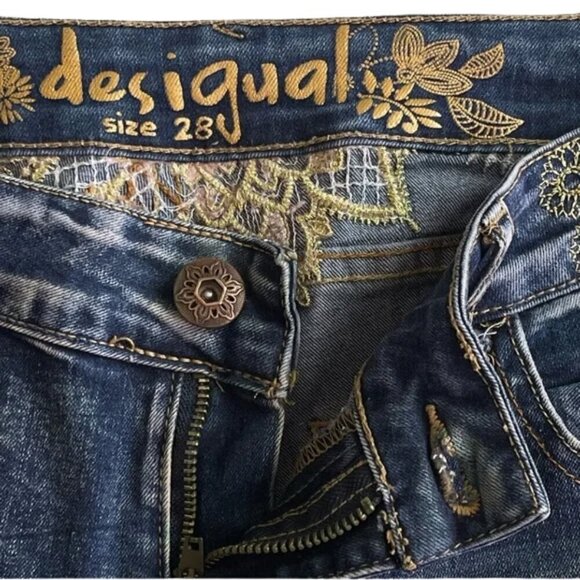 Rare Desigual Exotic Denim Jeans Women's Size 28 - Picture 4 of 12